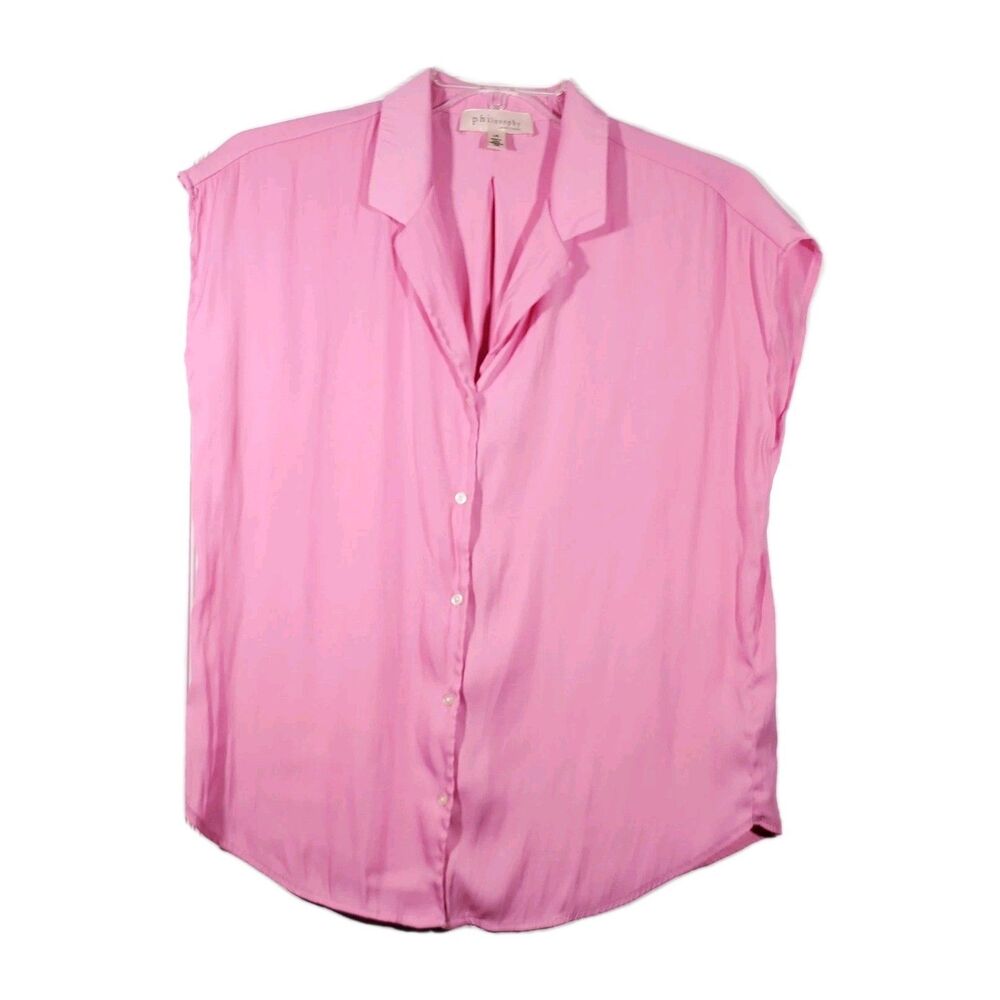 Philosophy Pink Short Sleeve Button Down Blouse Top V-Neck Womens Size Large